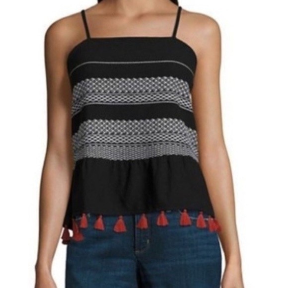 A.N.A Babydoll Tank Top Boho embroidered Black White Rust size M - Picture 1 of 14